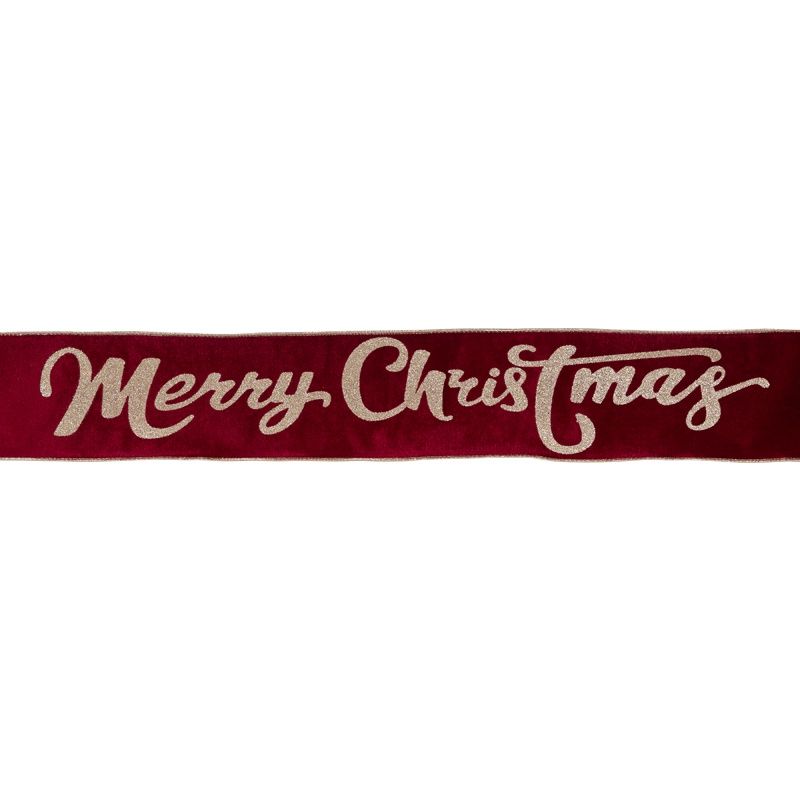 10 CM BURGUNDY 'MERRY CHRISTMAS' VELVET RIBBON