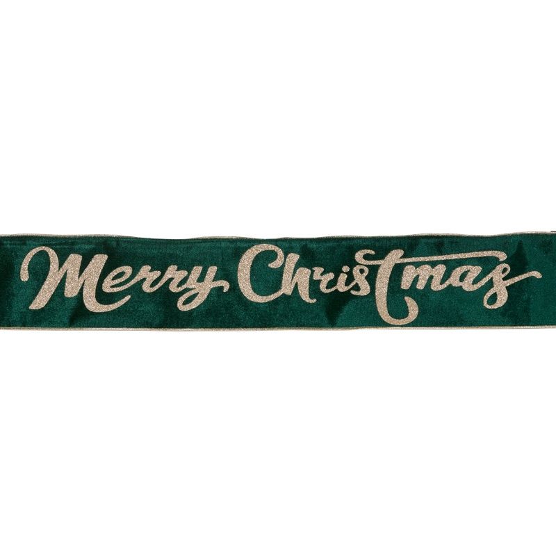 10 CM EMERALD GREEN 'MERRY CHRISTMAS' VELVET RIBBON