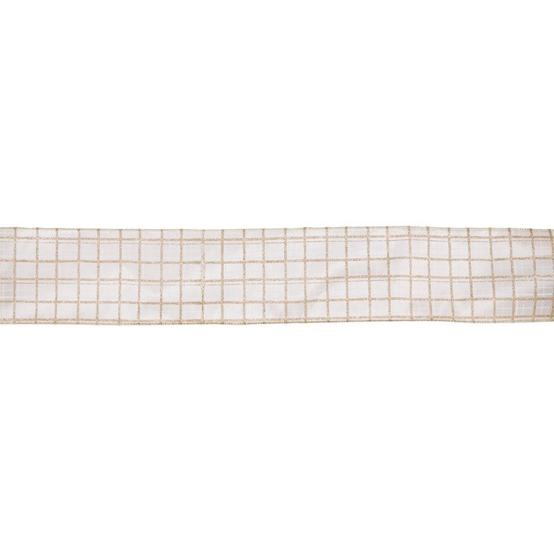 10 CM WHITE AND GOLD CHECK VELVET RIBBON