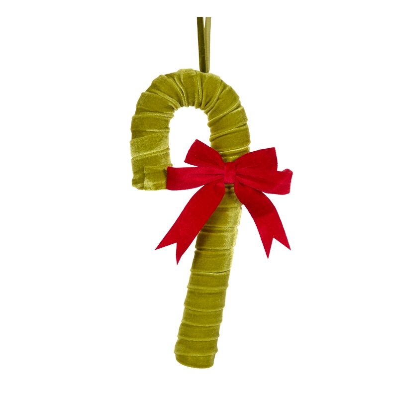 GREEN VELVET RIBBONED CANDY CANE