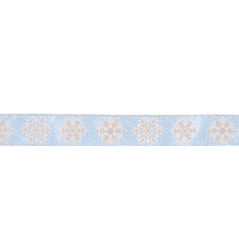 6.3 CM BLUE AND CHAMPAGNE SNOWFLAKE VELVET RIBBON