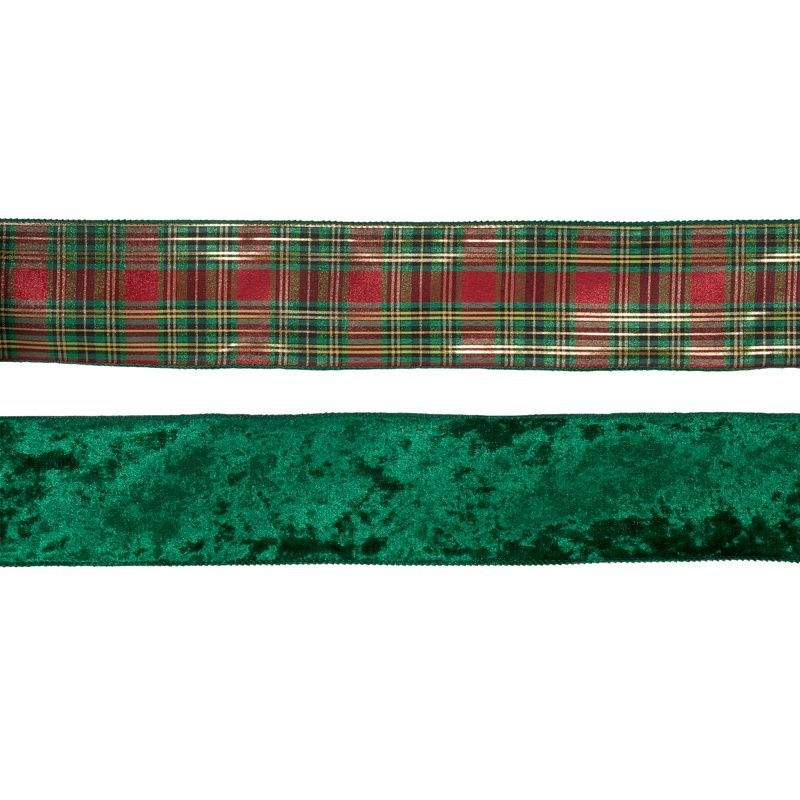 6.3 CM GREEN VELVET TARTAN RIBBON