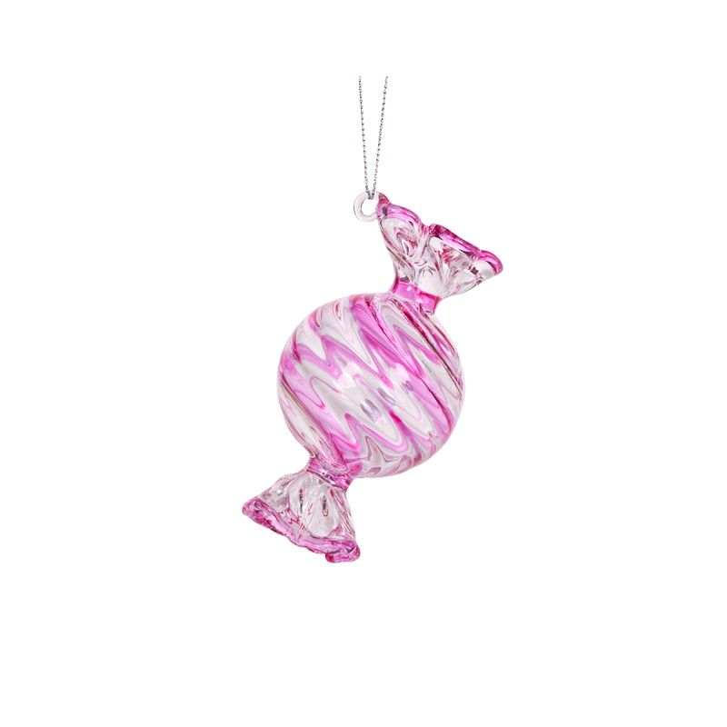 TRANSPARENT MAGENTA WRAPPED LOLLY ORNAMENT