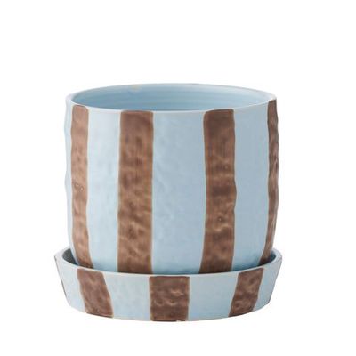 Ligne Cer Pot wSaucer 16x14cm Sky/Choc*