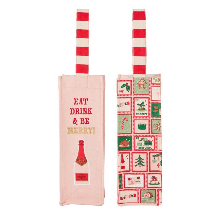 Xmas Stamp Cot Bottle Bag 10x32cm Mul