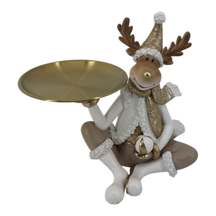 Deer Sitting w/Tray Dcor Resin 23cm Gd