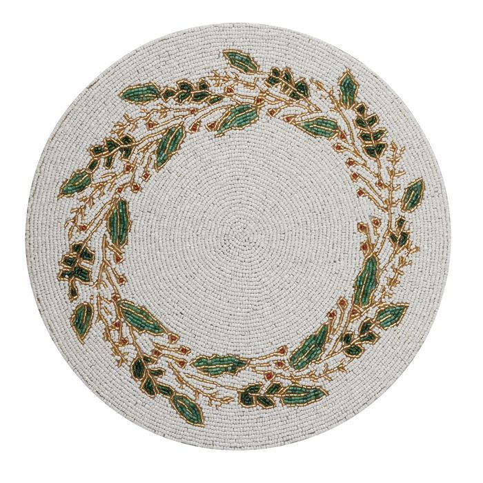 Glass &amp; Acry Beaded Placemat 36cm Whi/Gr