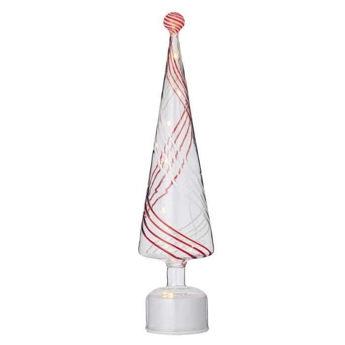 Spiraled Cone Tree Glass 11x45cm Rd/Wht