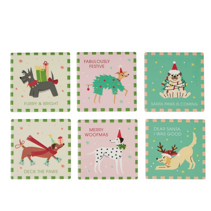 Holiday Dogs Ceramic Coaster 10cm 6 Asst