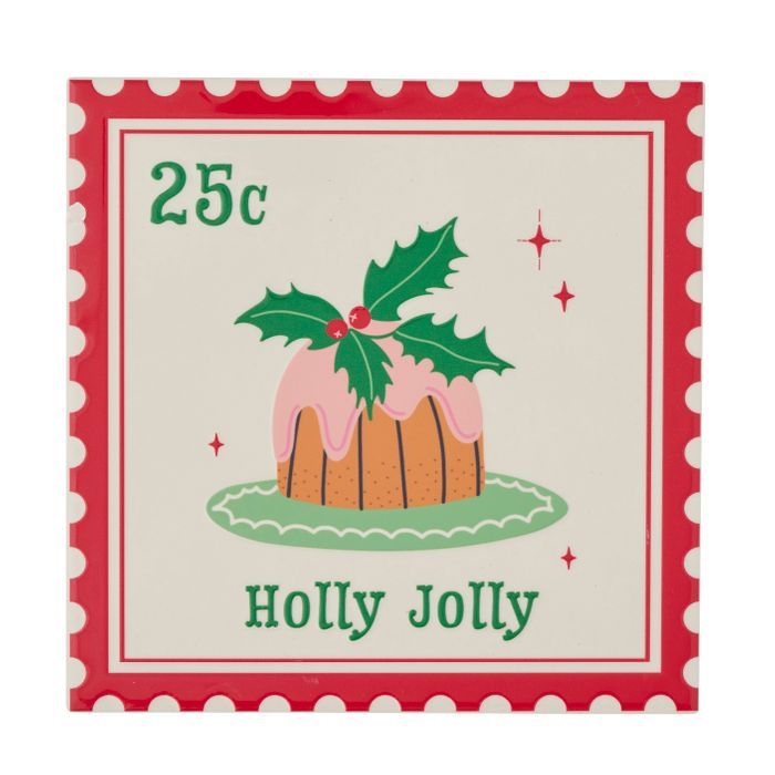 Xmas Stamp Square Ceramic Trivet 20cm