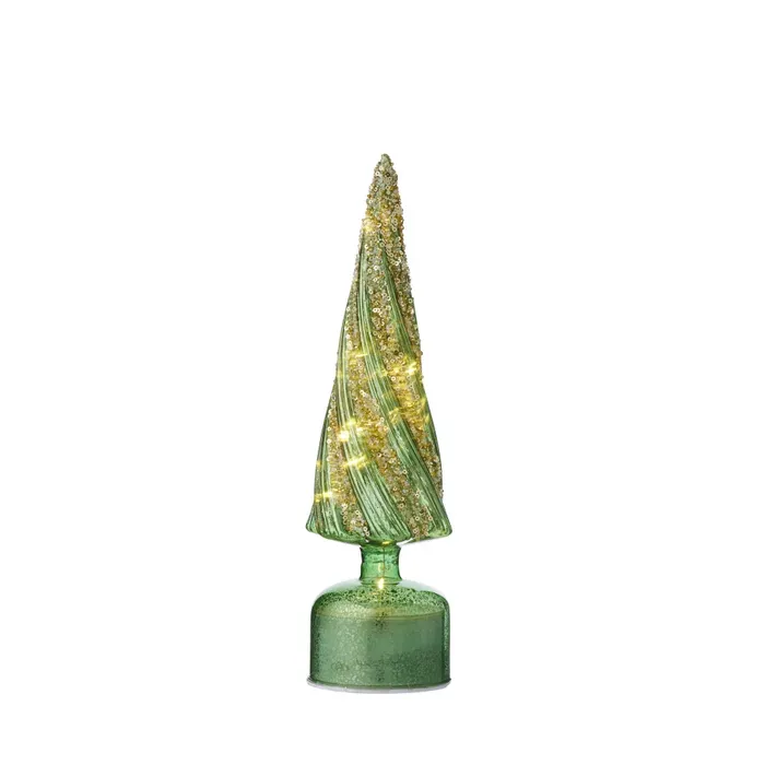 Swirly Cone Tree/LED Glass 40cm Grn/Gld