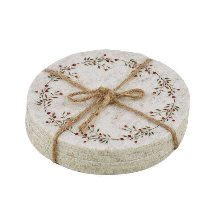 S/4 Xmas Coasters Round Felt 10cm Grey