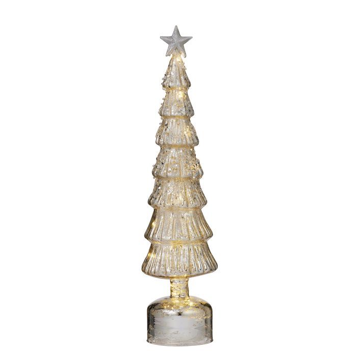 LED Glass Tree w/Star 10x43cm Silver