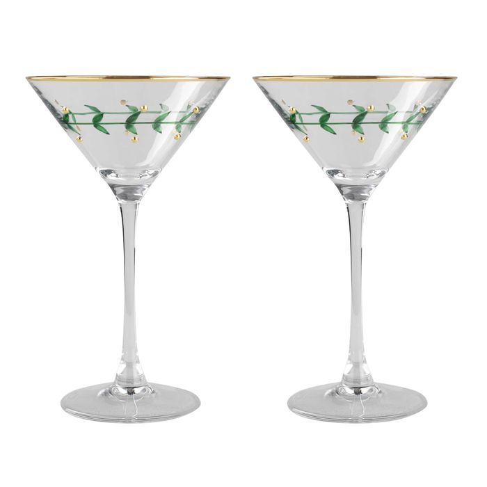 S/2 Martini Glass Holly 12x19cm Clear/Gr