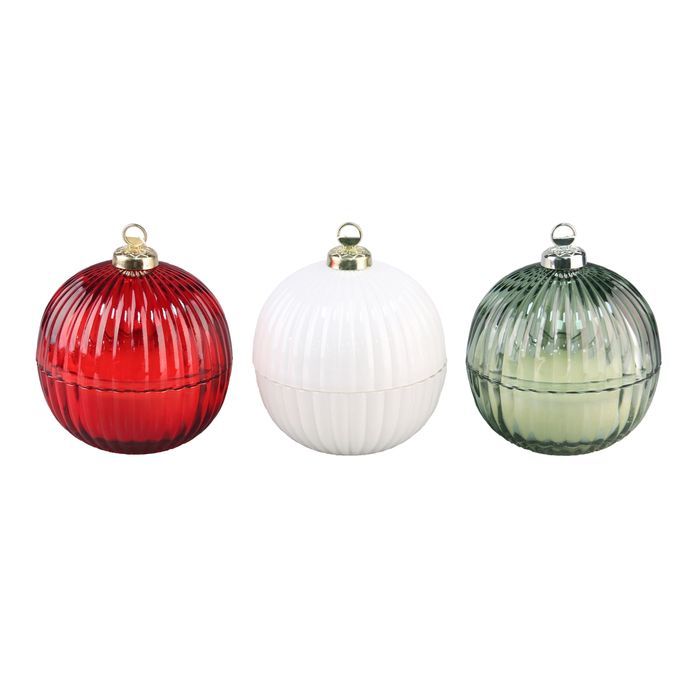 Bauble Candle Gla/Wax 11cm Multi 3asst