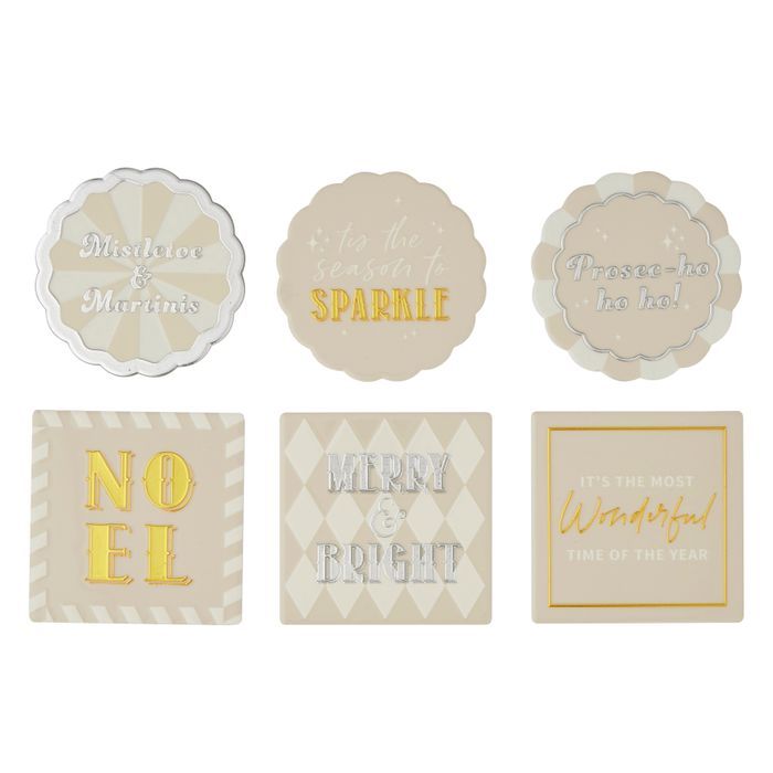 Merry Sparkle Ceramic Coaster 10cm 6 Ass