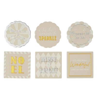 Merry Sparkle Ceramic Coaster 10cm 6 Ass