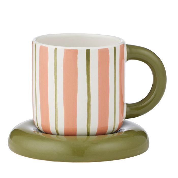 Candy Cer Cup&amp;Saucer 13x10cm Pink/Olive