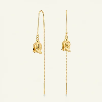 Rose ørehængere med kæde