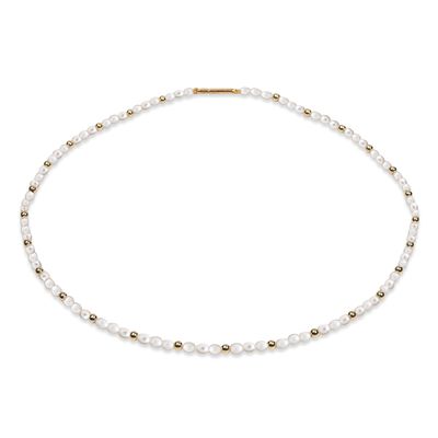 Perlekæde med forgyldt lås og kugler