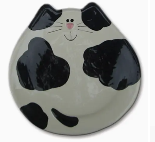 5&quot; CAT DISH WHITE/BLK SPOTTED 