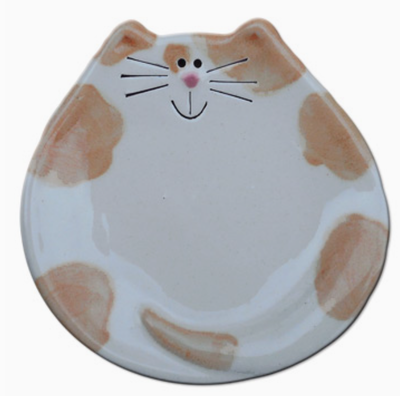 5" CAT DISH WHITE/ORANGE SPOTS