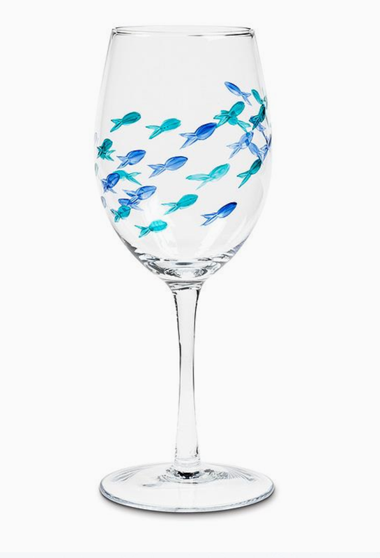 BLU/GRN FISH WINE GLASS