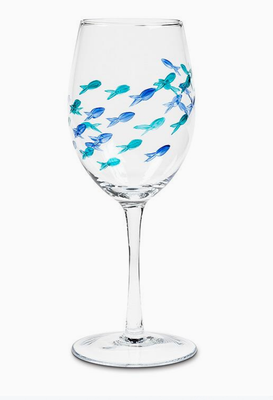 BLU/GRN FISH WINE GLASS