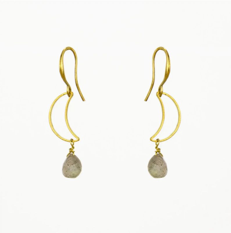 CRESCENT MOON EARRING LABRADORITE