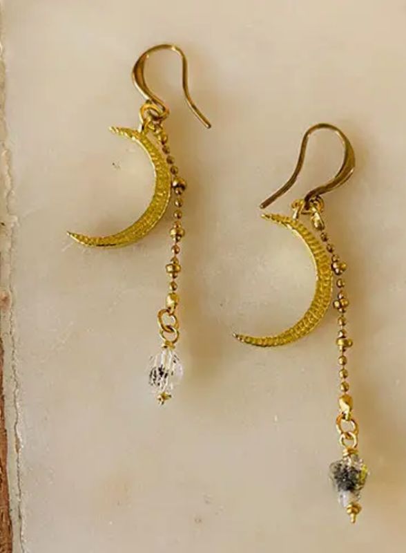 HERKIMER DIAMOND CRESCENT EARRING