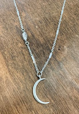 HERKIMER DIAMOND CRESCENT MOON NECKLACE-SILVERTONE