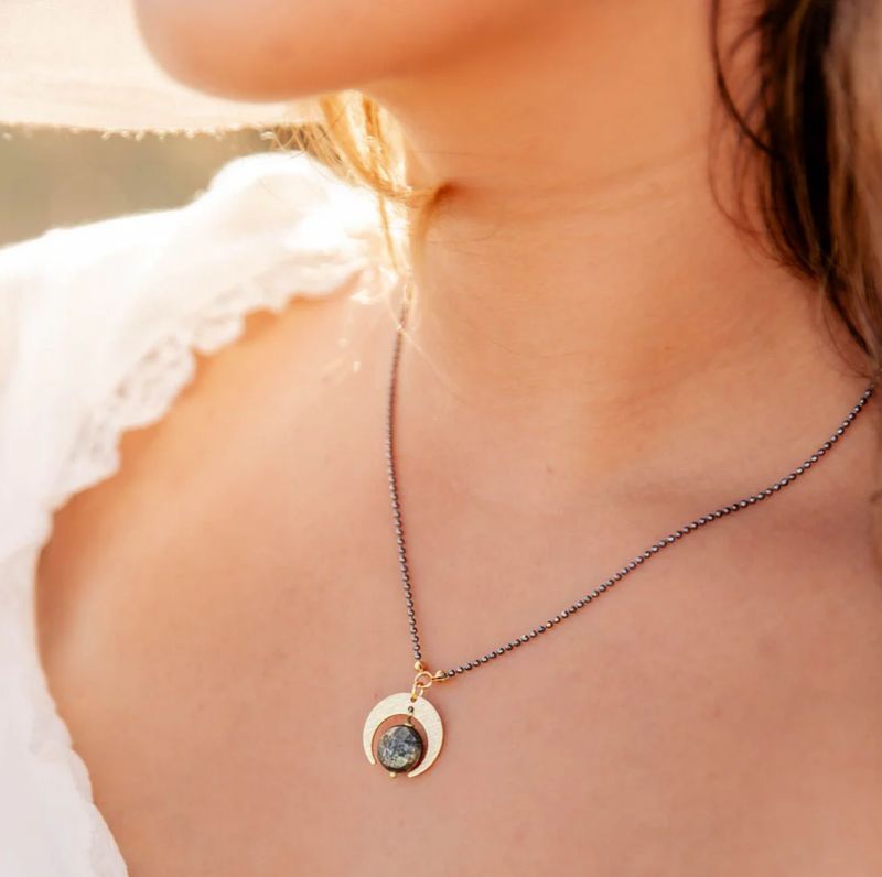 PYRITE QUARTER MOON NECKLACE