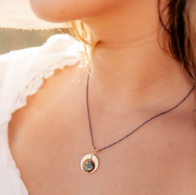 PYRITE QUARTER MOON NECKLACE