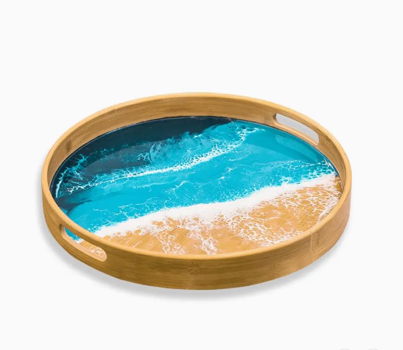 ROUND BAMBOO RESIN SERVING TRAY