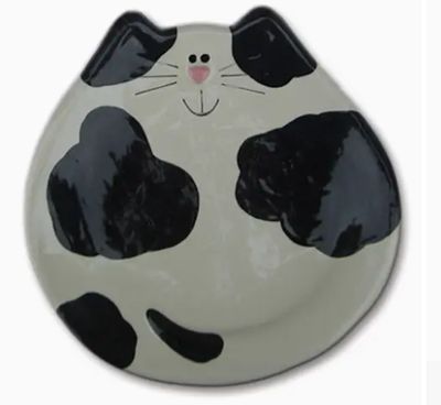 5" CAT DISH WHITE/BLK SPOTTED 