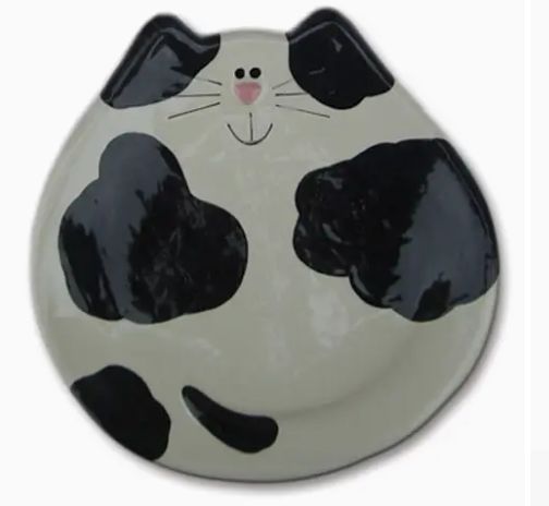 5" CAT DISH WHITE/BLK SPOTTED 