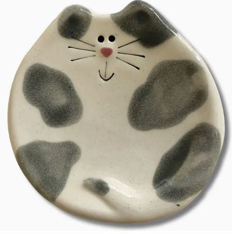 5" CAT DISH SPOTTED WHITE/GRAY 