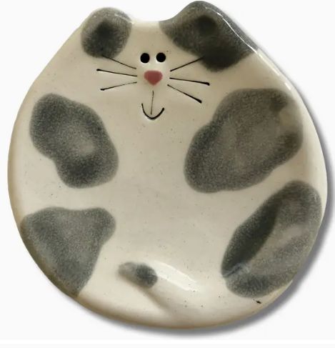 3" CAT DISH WHITE/GRAY SPOTS