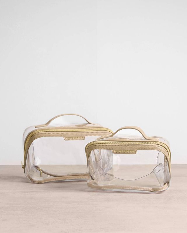 LARGE CLEAR FOLD OUT WASH BAG LIGHT TAUPE