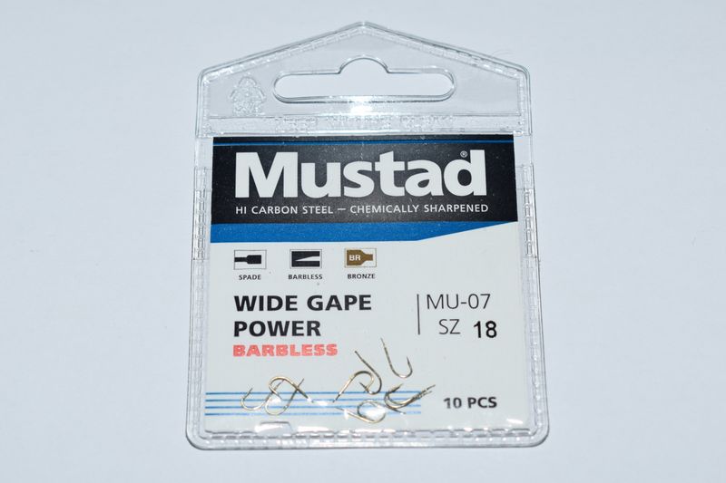 Mustad Wide Gape Power  Barbless SZ 18 Zonder Weerhaak