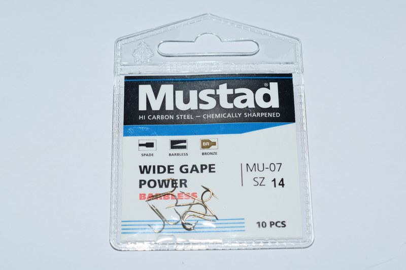 Mustad Wide Gape Power Barbless SZ 14