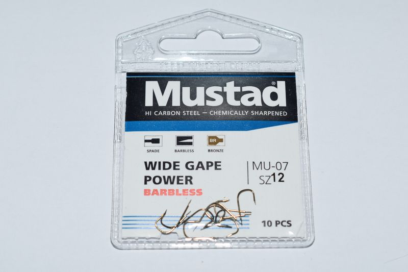 Mustad Wide Gape Power Barbless SZ 12