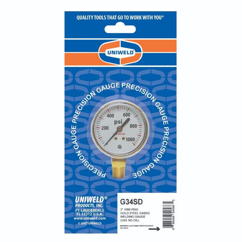 Pressure Gauge – 2" Gold Steel, 1000 PSI