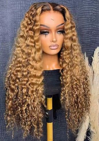 Custom Ombre Honey Brown Deep Wave Glueless HD Frontal