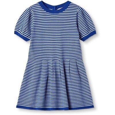 Anchor Stripe SS Dress, Color: MAZERINE BLUE CLOUD DANCER STRIPE, Size: 18M/86
