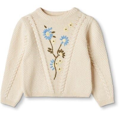 Flower Embroidered Pullover, Color: SANDSHELL, Size: 18M/86
