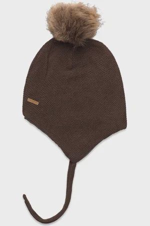 Mütze mit abnhembaren Kunsfellbommel, Color: Braun, Size: 50