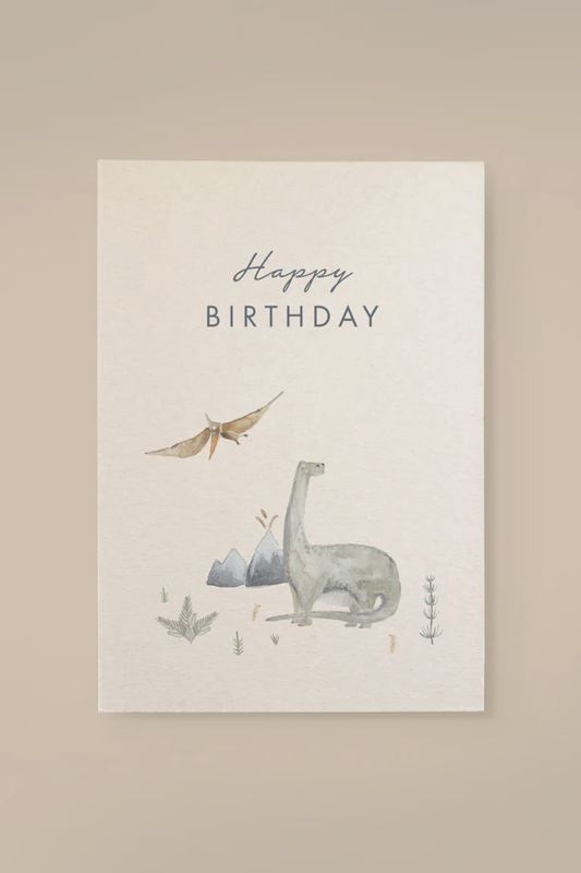 Karte Dino „Happy Birthday“ aus Holzschliffpappe