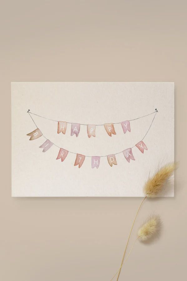 Karte Girlande &#39;Happy Birthday&#39; aus Holzschliffpappe