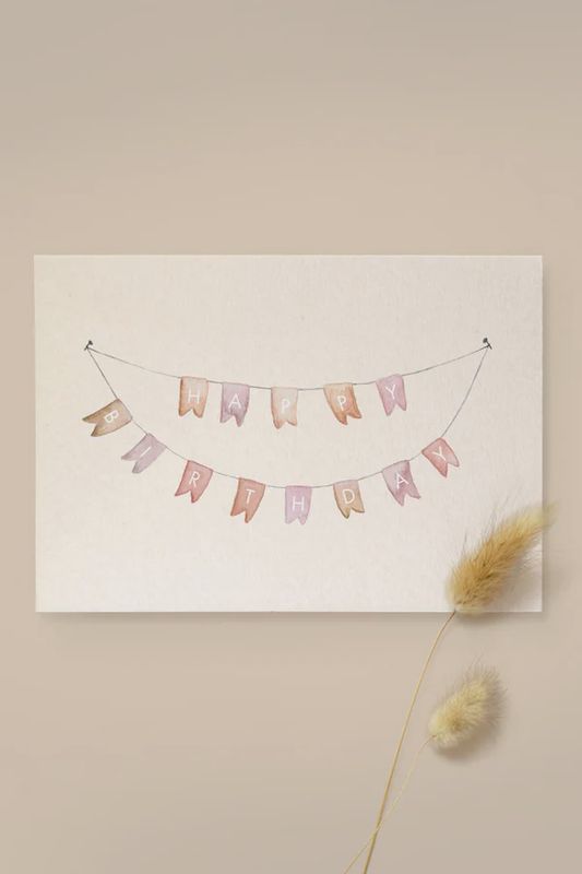 Karte Girlande &#39;Happy Birthday&#39; aus Holzschliffpappe